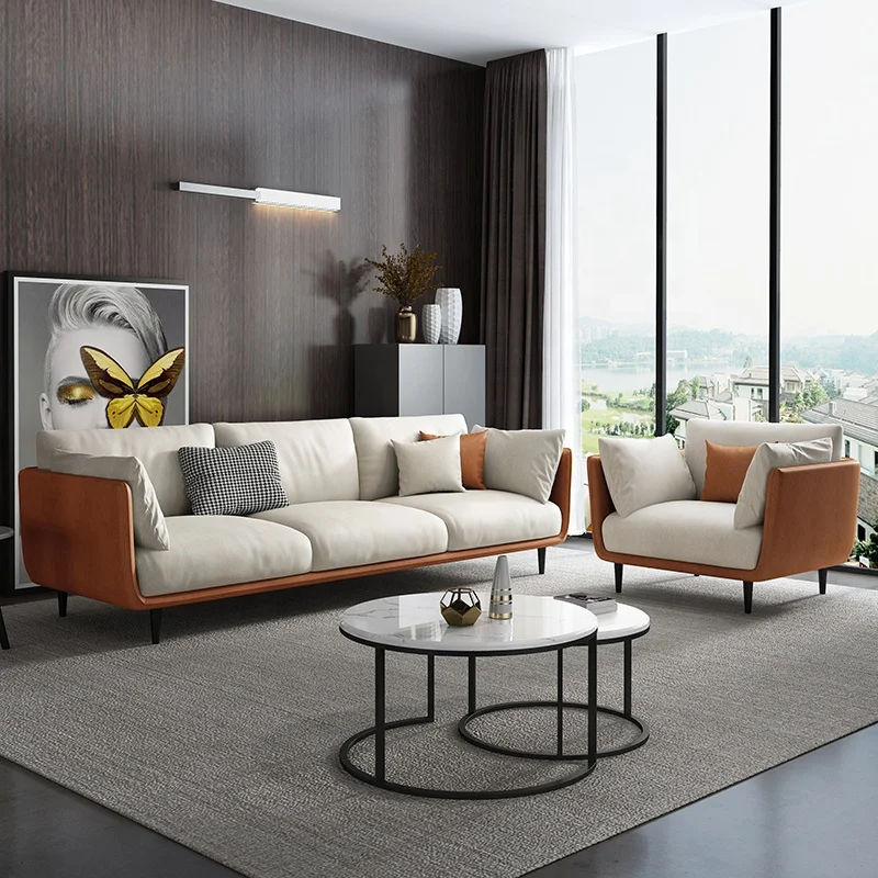 ag- Century Modern Fabric Couch Set 1 Seat Sofa Chair Home Furniture 3 Seater Sofa with Pillows Living Room Sofas with Ottoman@