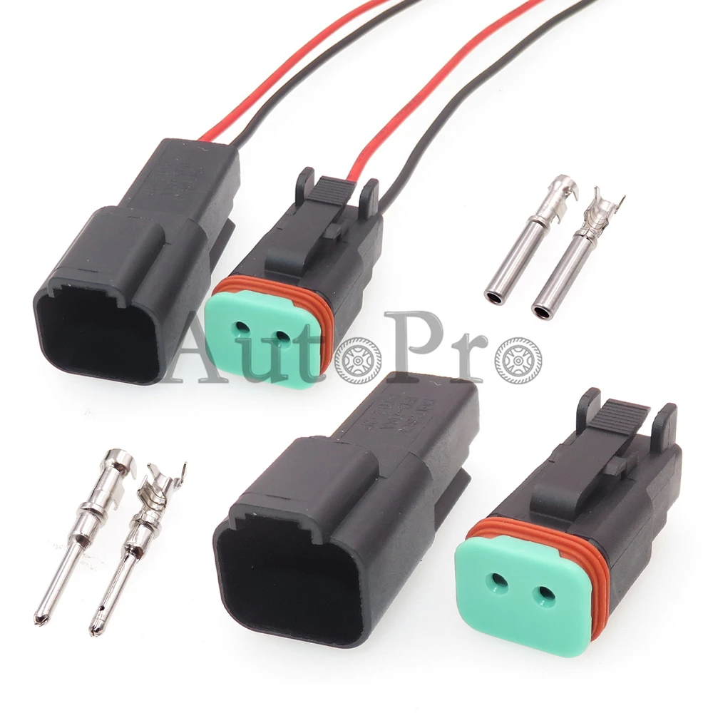 

1 Set 2 Hole Car Replacement Starter Connector With Terminal Black Auto Plastic Housing Sealed Socket DT04-2P DT06-2S