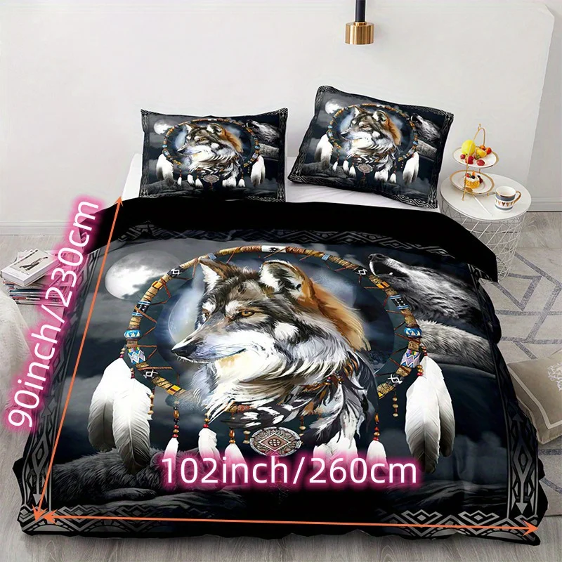 Ethnic Style Wolf Dreamcatcher Print Duvet Cover Set - Soft Comfortable and Breathable Bedding for Bedroom and Guest Room Decor