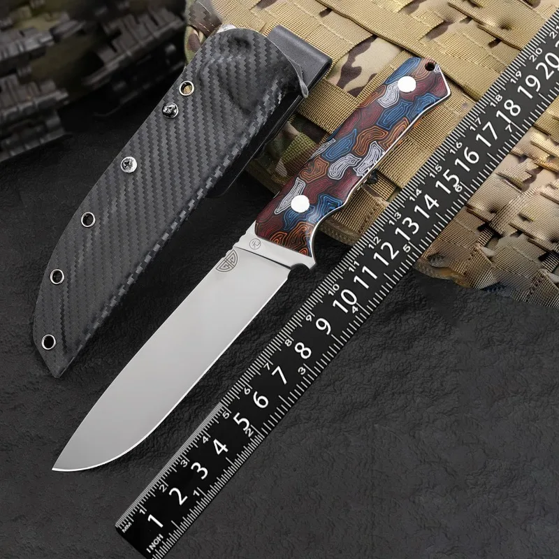 

Нож SKH-9 Mirror Light Straight Knife для активного отдыха, интегрированный, с рукоятью G10 и узором под карбон + ножны K Sheath