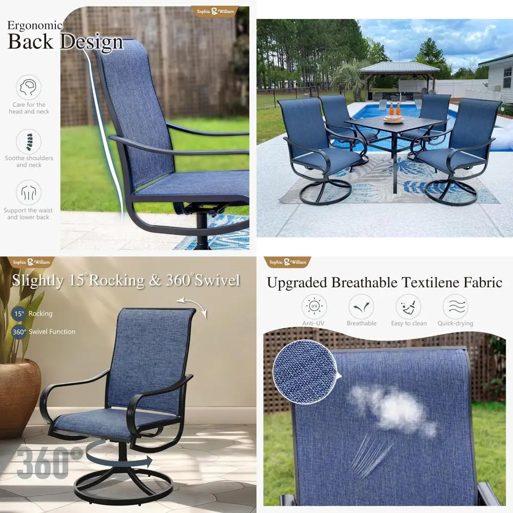 

Всепогодный 5-предметный обеденный набор для улицы с поворотными стульями и синим металлическим столом