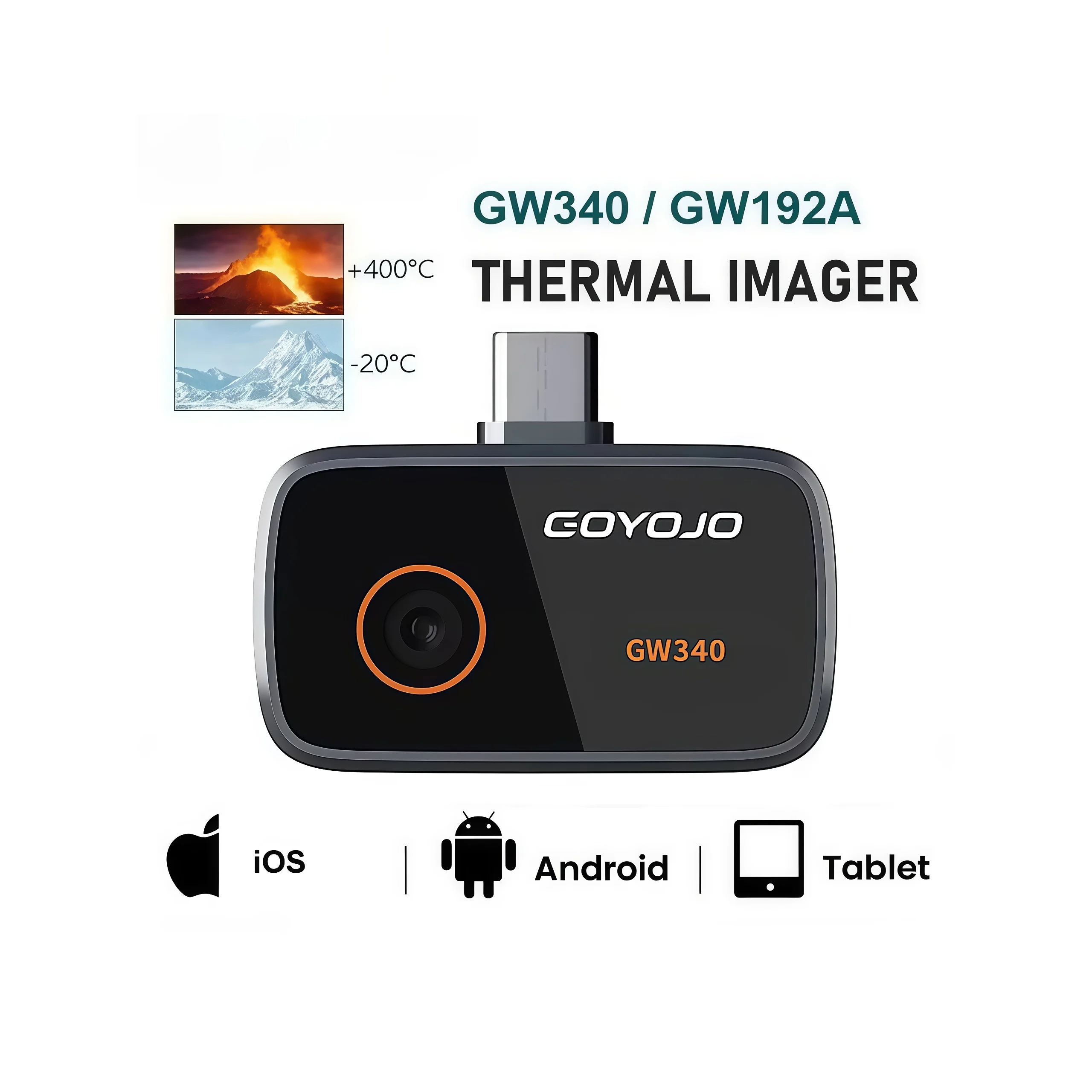 GOYOJO GW340 Thermal Imager 512×384 IR Resolution 25Hz Portable Heat Detector For Pipeline For Android iPhone Type-C & iOS