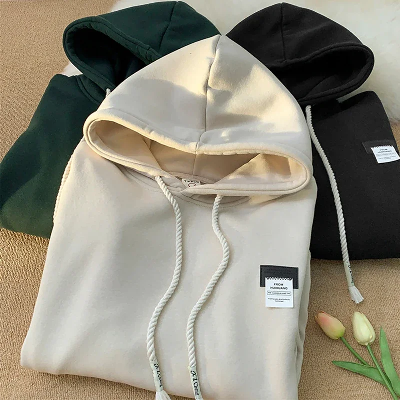 Autumn New in Solid Color Hooded Sweatshirts For Men Y2K Streetwear Appliques Hoodies Women Oversized Fleece Pullover Hoody