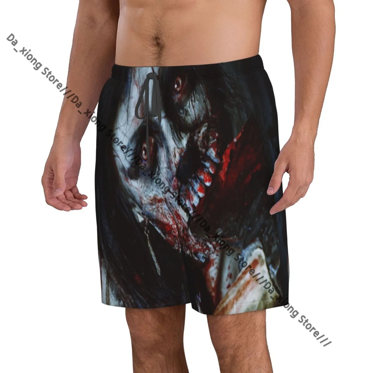 Scary Dead Woman With A Bloody Tool Evil Gothic Mystery Quick Dry Shorts For Men Swimwear Swimsuit Trunk Bathing Beach Wear