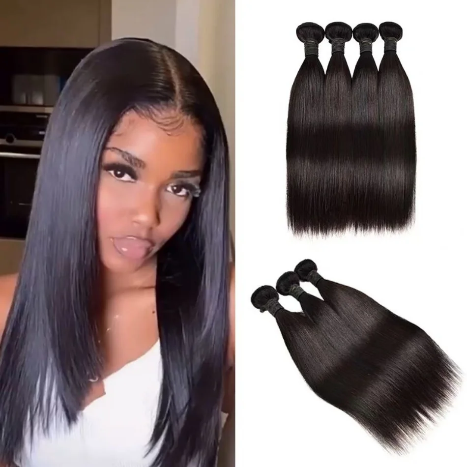 

Bone Straight Human Hair Bundles Soft Raw Virgin Hair Extensions Hair Weave Bundle Deal Double Weft Wholesale For Women