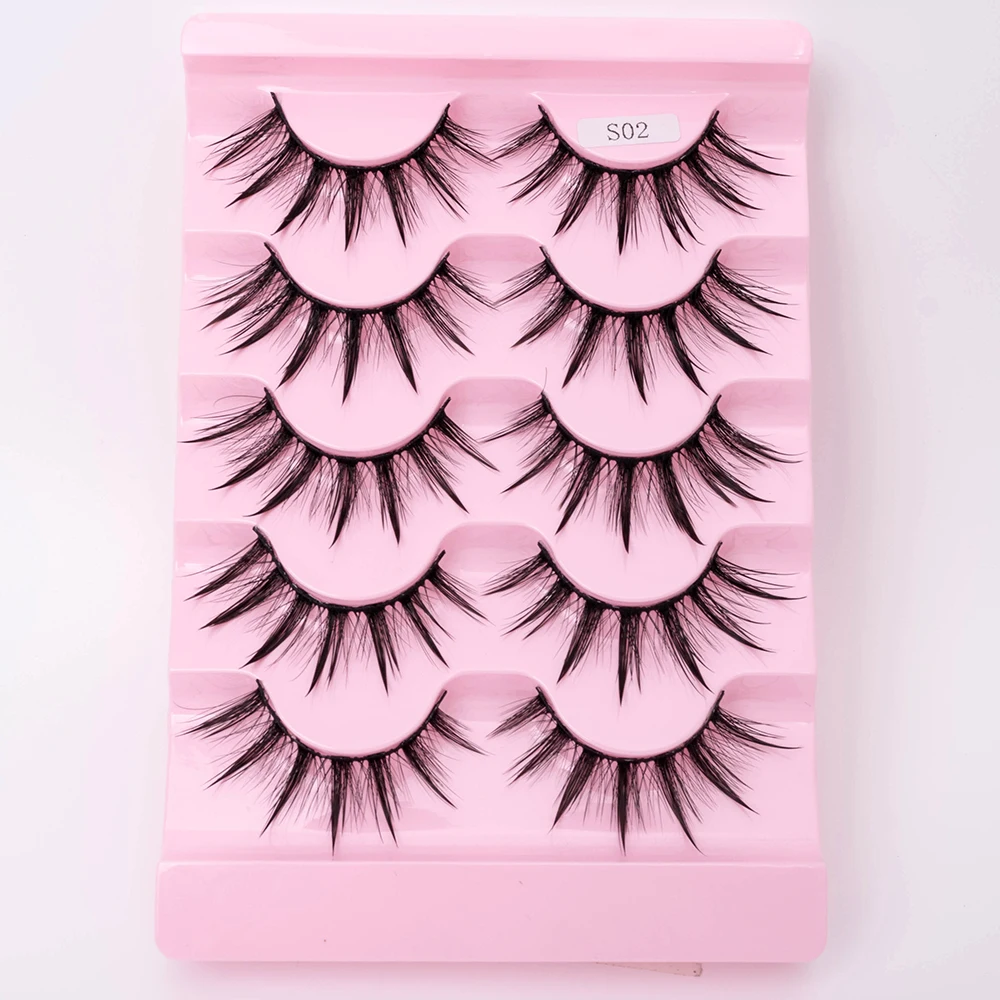 Neue 5/10 Paar Natürliche Wet False Eyelashes für den täglichen Gebrauch, scharfe, dicke, künstliche, gekreuzte Make-up-Wimpern – Detail 6