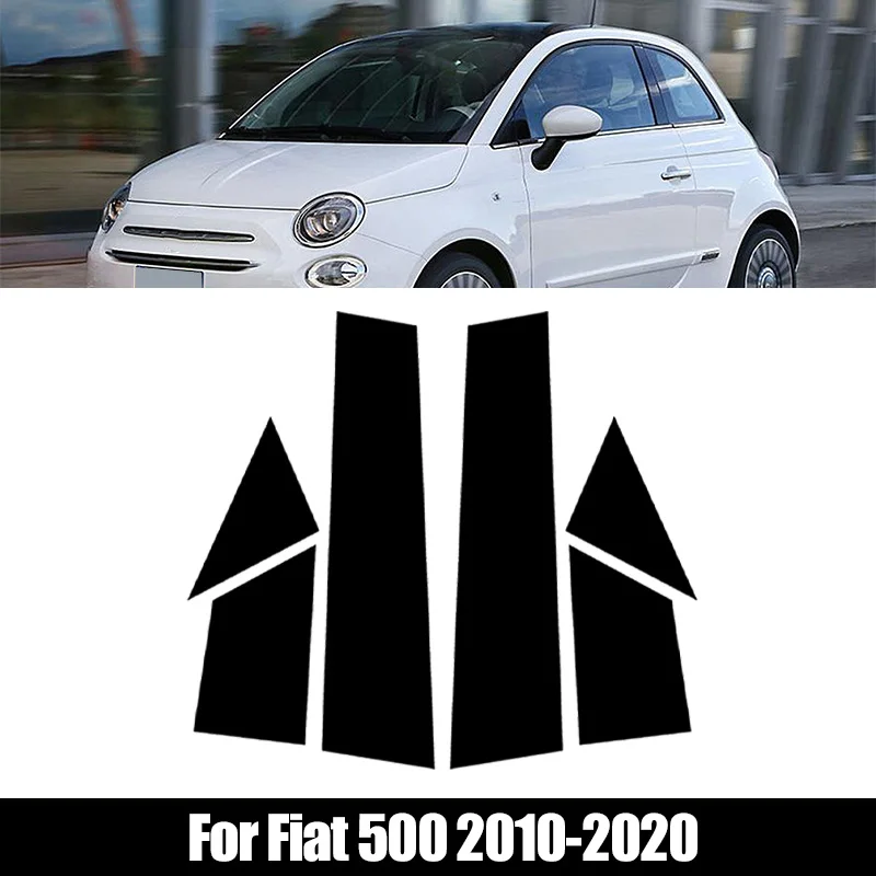 

6 шт. глянцевый черный для Fiat 500 2010-2019 2020 автомобильные стойки, накладки на дверные окна, комплекты наклеек на колонку B C, автоаксессуары