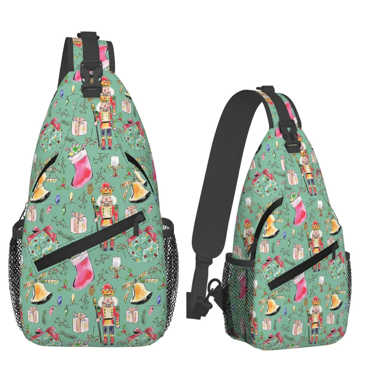 Christmas Nutcrackers Stars Ballerina Violin Chest Bag Men Sling Crossbody Backpack Chest Bag Travel Hiking Daypack Shoulder Bag