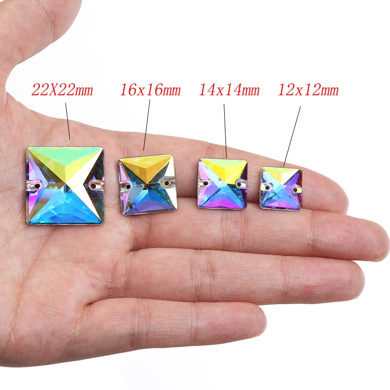 Square Flatback Glass Sew on Crystal Stones For Needlework Rhinestones For Dress Decoration Rhinestones For Crafts Beeds Strass