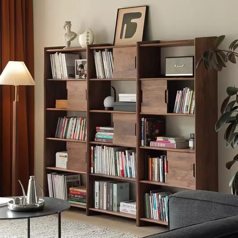 Black Walnut All Solid Wood Bookshelf Floor Shelf Simple Nordic Multi-layer Combination Bookcase