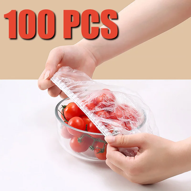 

100pcs Disposable Food Cover Plastic Wrap Elastic Food Lids For Fruit Bowls Cups Caps Storage Kitchen Fresh Keeping Saver Bag