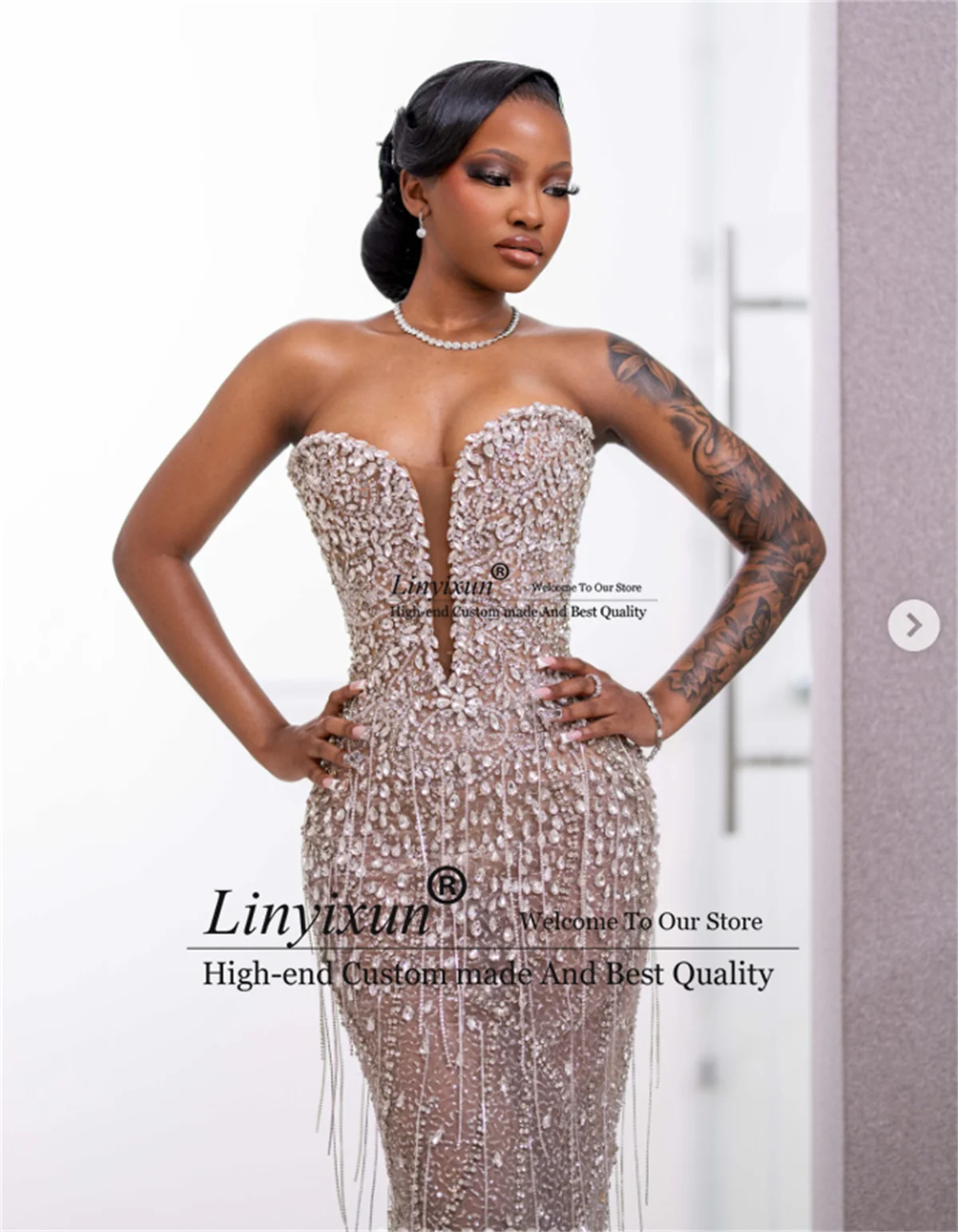 아프리카 라인스톤 크리스탈 머메이드 댄스 파티 드레스 정장 아소 에비 웨딩 파티 드레스 맞춤형 블랙 소녀 이브닝 갈라 가운