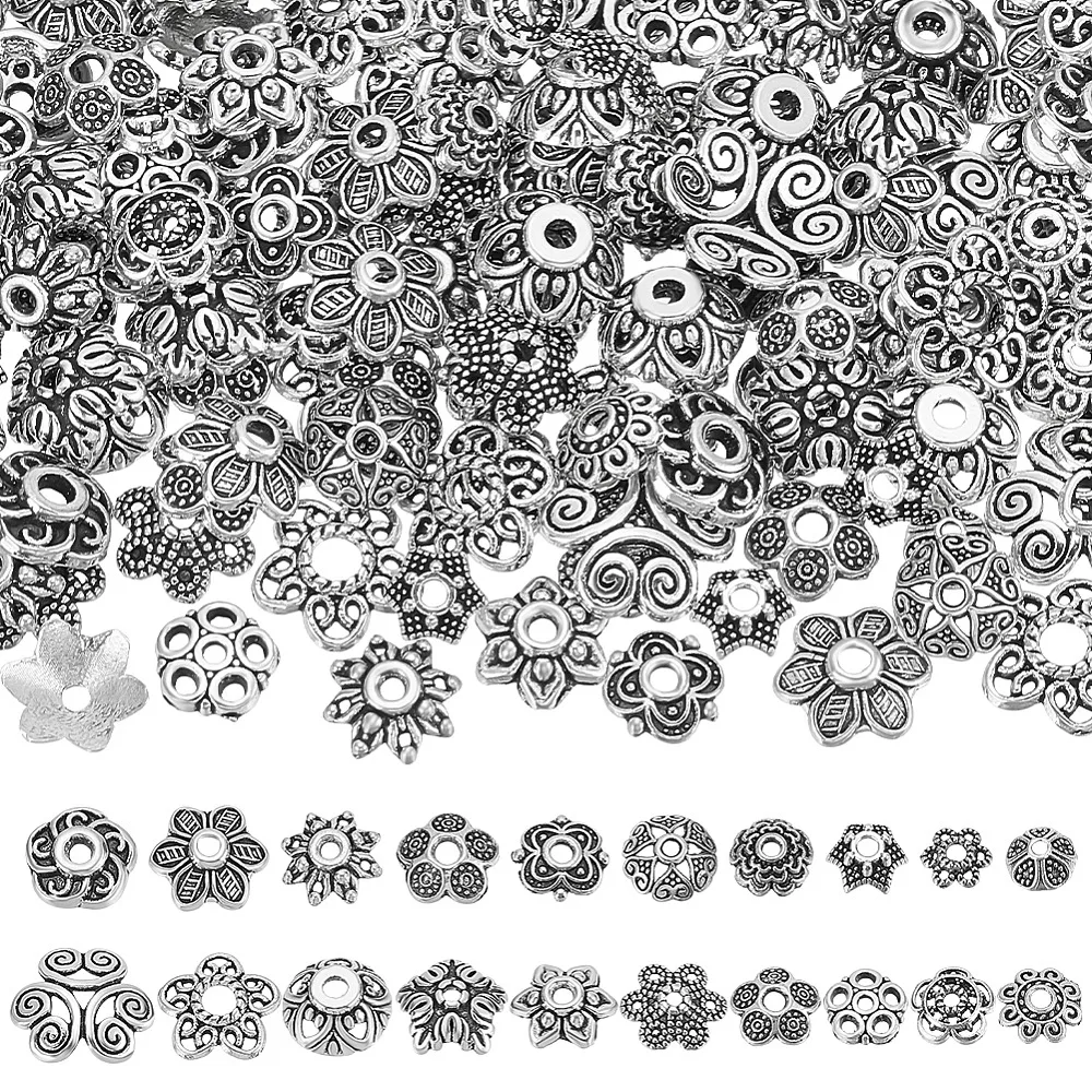 

DIY Jewelry Making Finding Kits including Brass Ball Head Pins and Alloy Bead Caps Silver 6~13x6~13x1.5~4mm Hole: 1~3mm