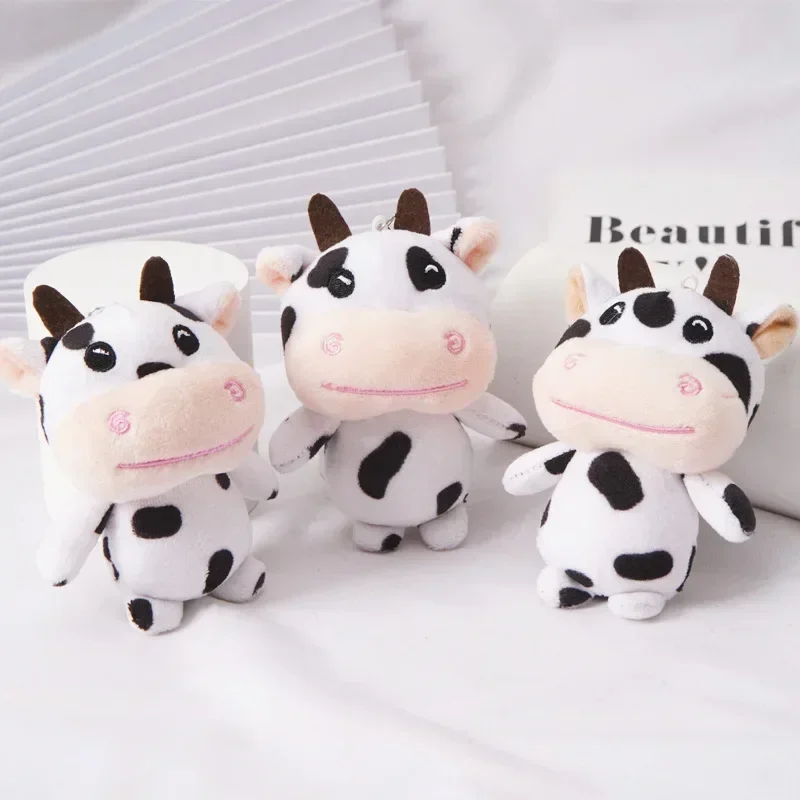 10cm Kawaii Soft Cow Keychain Plush Pendant Stuffed Animal Toys for Kids Girls Cute Doll Keyring Bag Car Decor Accessories Gifts