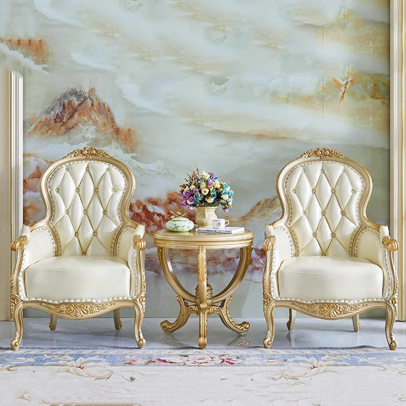 كرسي من الجلد الأوروبي مصنوع من الخشب الصلب لغرفة النوم الترفيهية كرسي أريكة فردي كرسي بذراعين للدراسة كرسي عالي الظهر أثاث منزلي للصالون