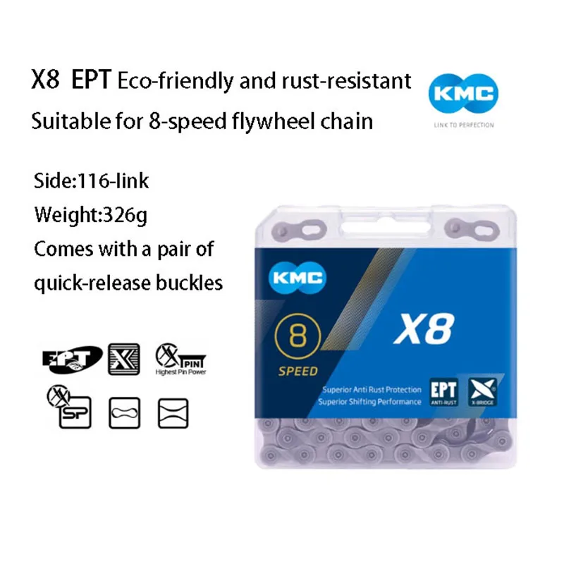 KMC X-series EPT 12s 11s 10s 9s 8s سلسلة دراجات عالمية صديقة للبيئة سلسلة مقاومة للصدأ قدرة كيميارية قوية للغاية