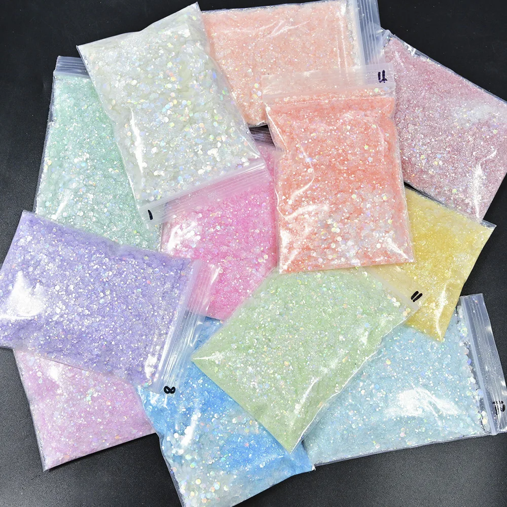 50g/bag Sparkly Iridescent Sequins Nail Glitter Holographic White Hexagon Nail Art Flakes Powder Ice Series Nail Art Decoration