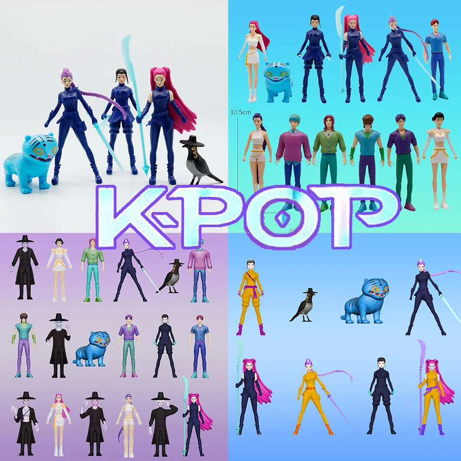 

18pcs/Set Kpop Demon Hunters Action Figure Toy Derpys Tiger Rumi Mira Zoey Sussy Figurine Doll For Fans Gift