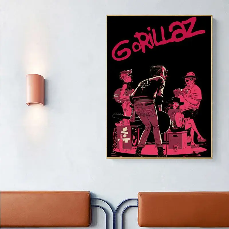 Gorillaz Hip Hop Kraft Paper Classic Vintage Posters Retro Kraft Paper Sticker DIY Room Bar Cafe Decor Art Wall Stickers