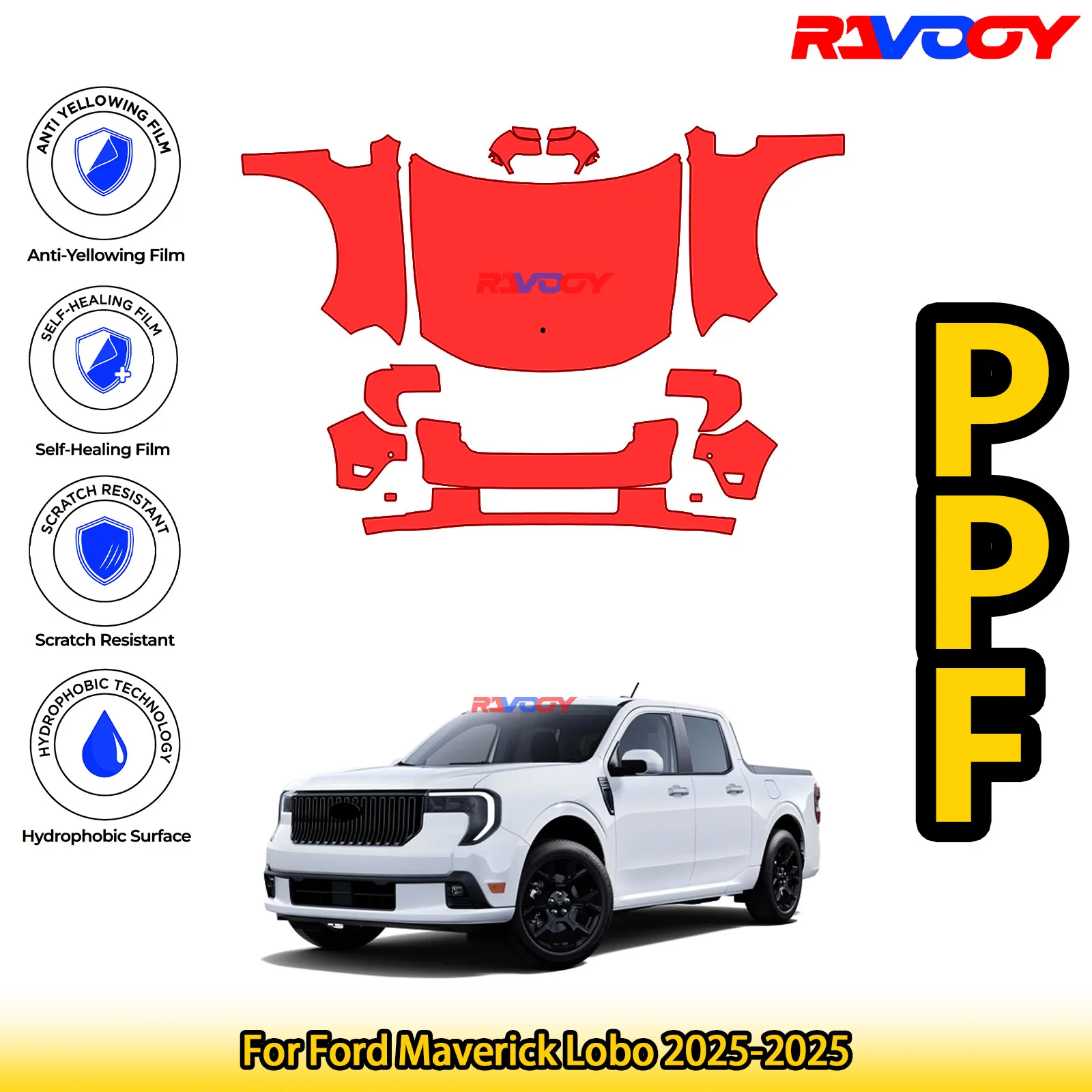 

For Ford Maverick Lobo 2025-2025 Glossy Matte Black Precut front PPF Kit Paint Protection Film