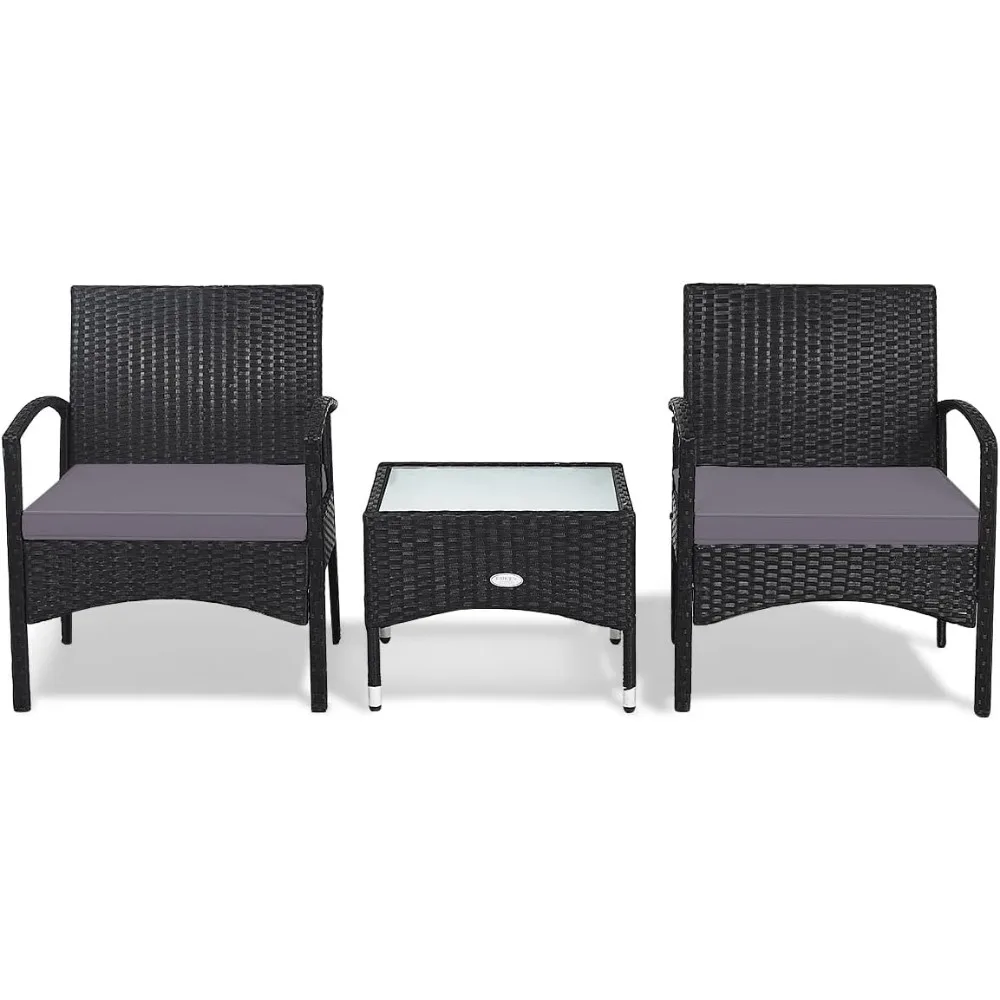 

3-piece set of outdoor furniture, 3-piece set of courtyard wicker woven wicker chairs, garden furniture with coffee table
