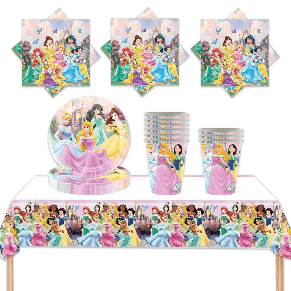 61pcs/lot Disney Princess Theme Kids Girls Favors Cups Plates Princess Birthday Party Napkins Decoration Tablecloth Supplies