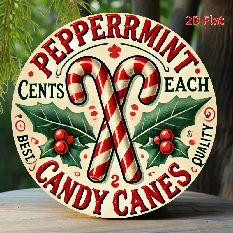 2D Flat Printing, Christmas Candy Cane, Metal Plate Design, Suitable for Home, Office, Bedroom Decoration, Coffee Shop Decoratio