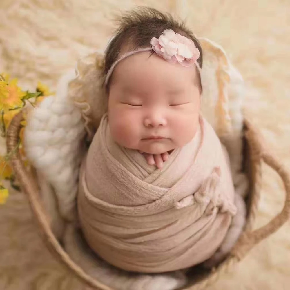 Pasgeboren Kaasdoek Wrap Baby Fotografie Rekwisieten Poseren Stof Katoenen Stretch Deken Hand Geverfd Pasgeboren Laag Wrap