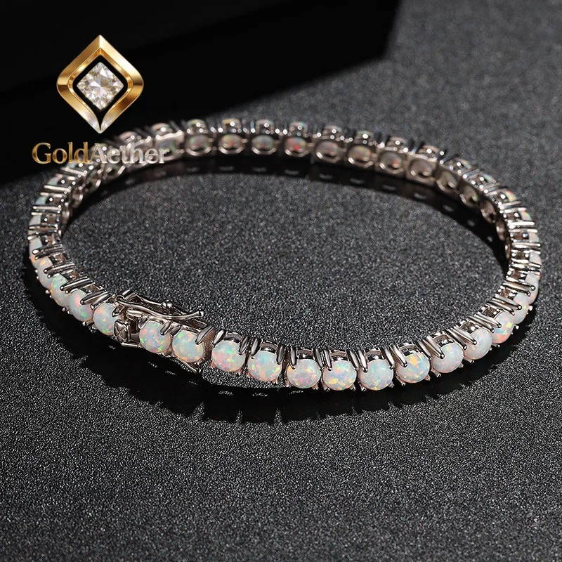 

GoldAether Luxury Solid Platinum PT950 White Blue Moissanite Bracelet Women's Full Diamond Bracelet