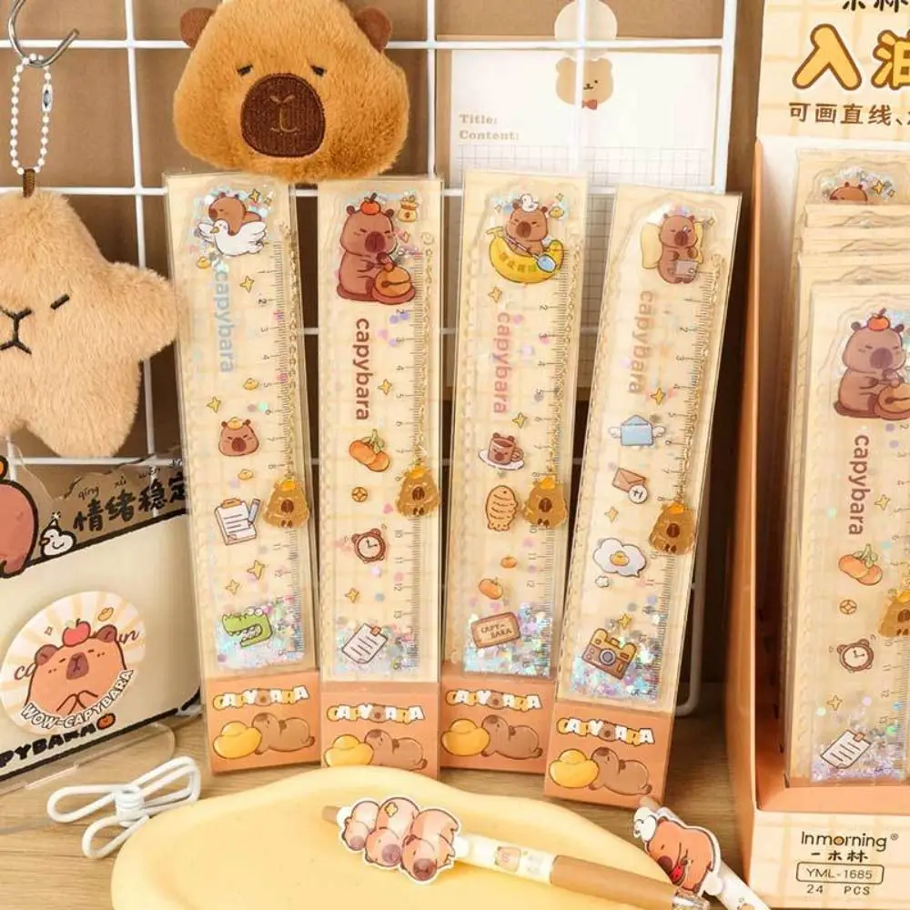 New Capybara Straight Ruler 15cm Quicksand Measuring Ruler Cartoon with Pendant Straightedge Drawing Tools