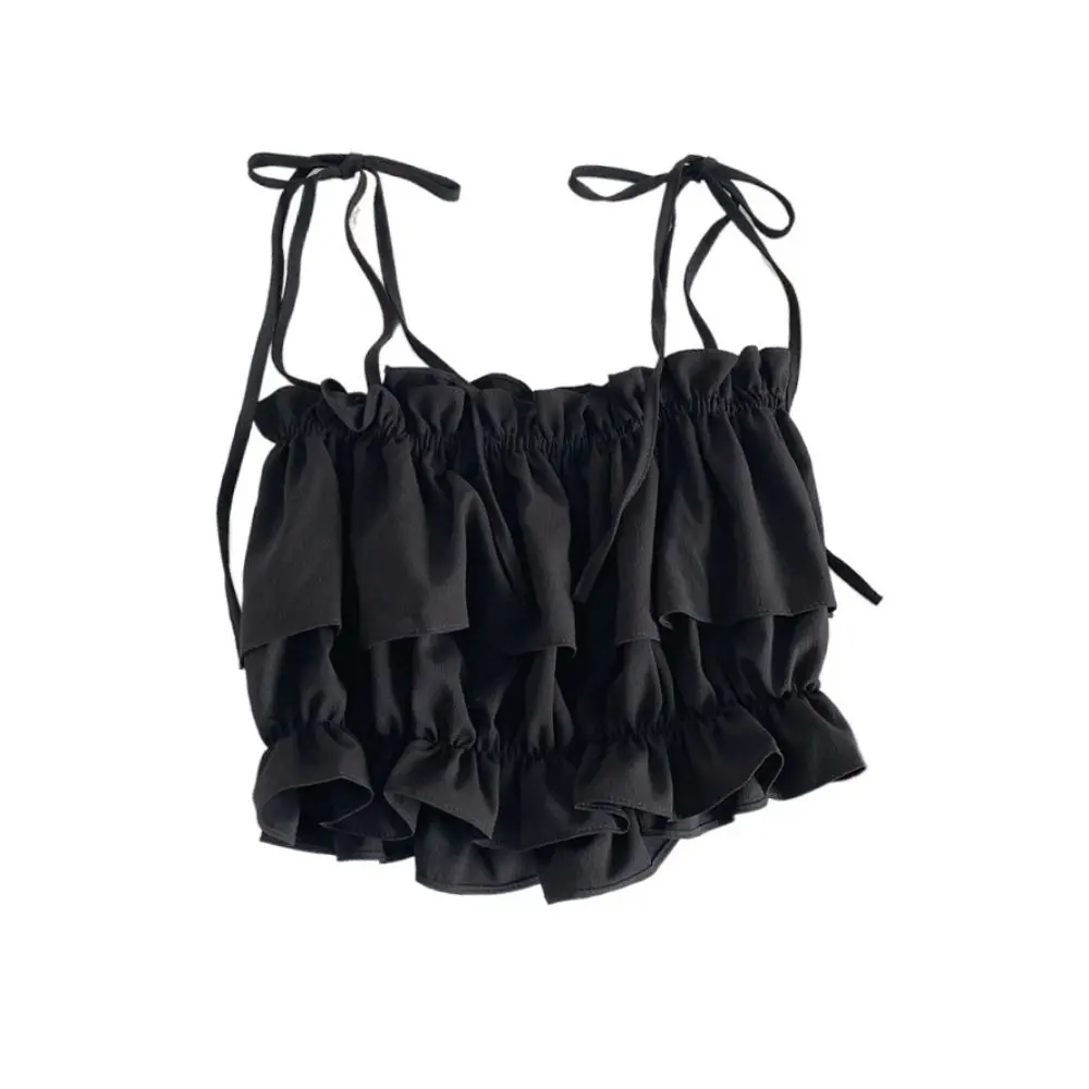 Square Neck Ruffle Bowknot Sleeveless Camisole Vest Backless Bow Lace-tied Up Tank Tops Beach Wear Female Top
