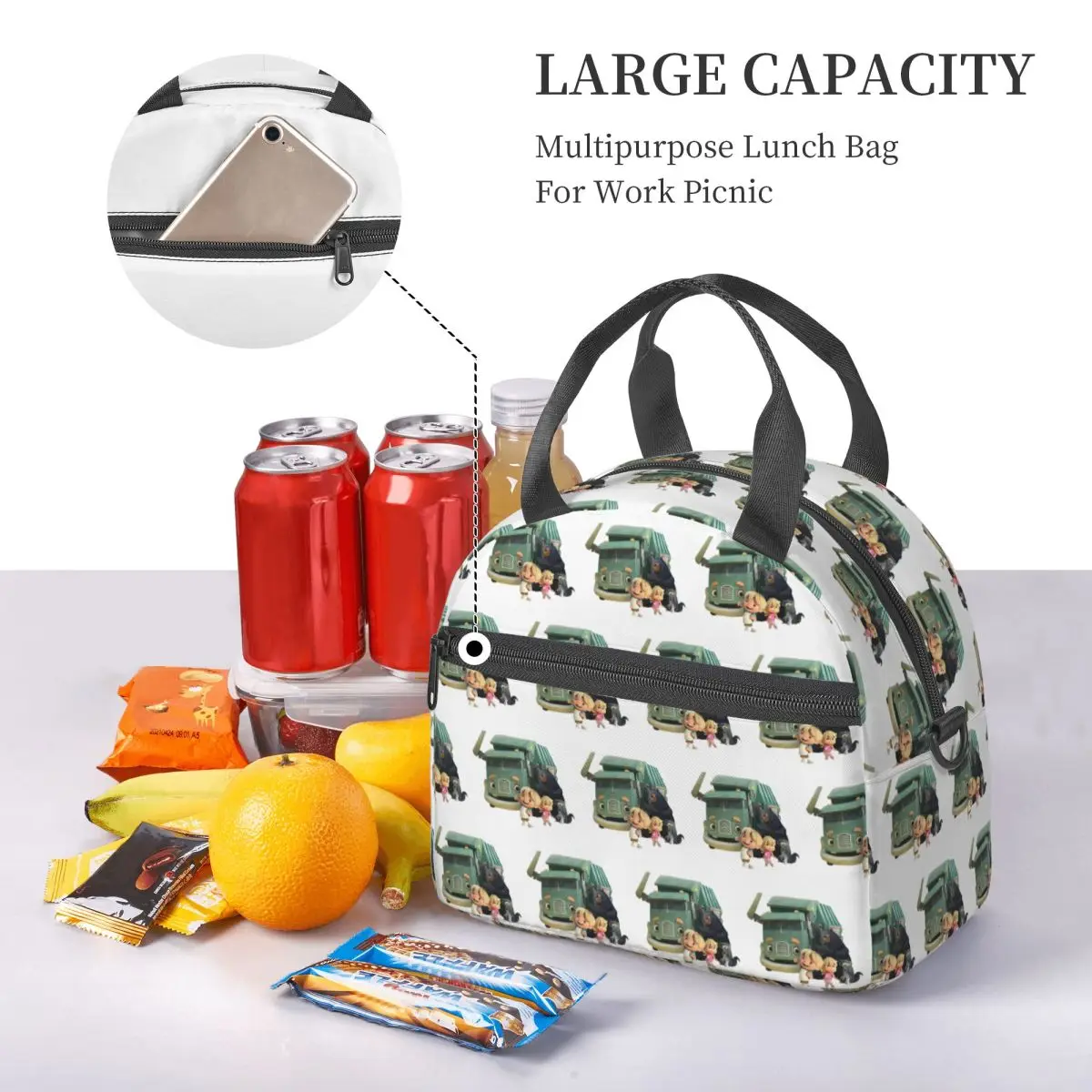 Trash Truck Netflix Insulated Lunch Bag for School Bento Storage Food Boxes Portable Cooler Thermal Lunch Box Tote