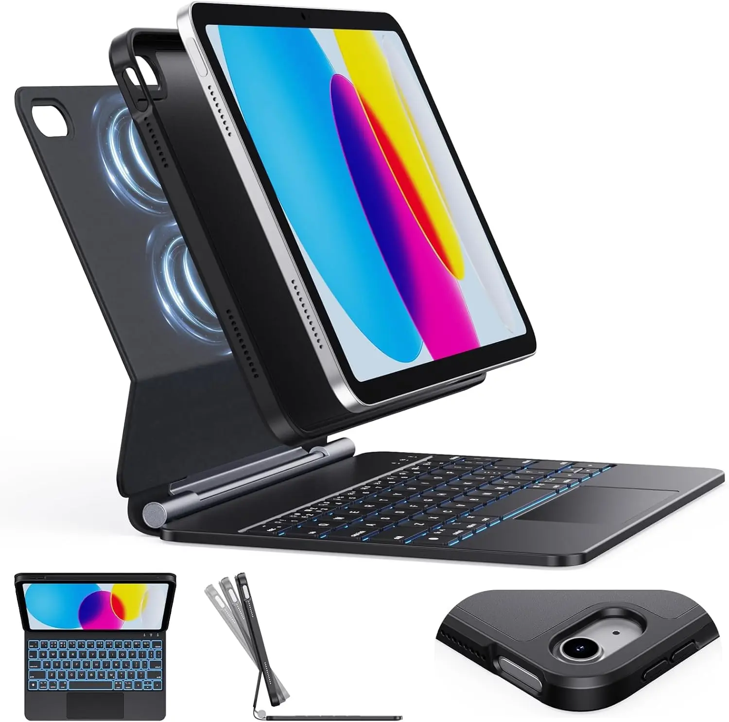 

Чехол-клавиатура для iPad 11-го/10-го поколения с 7-цветной подсветкой, плавающей подставкой и умным трекпадом - черный