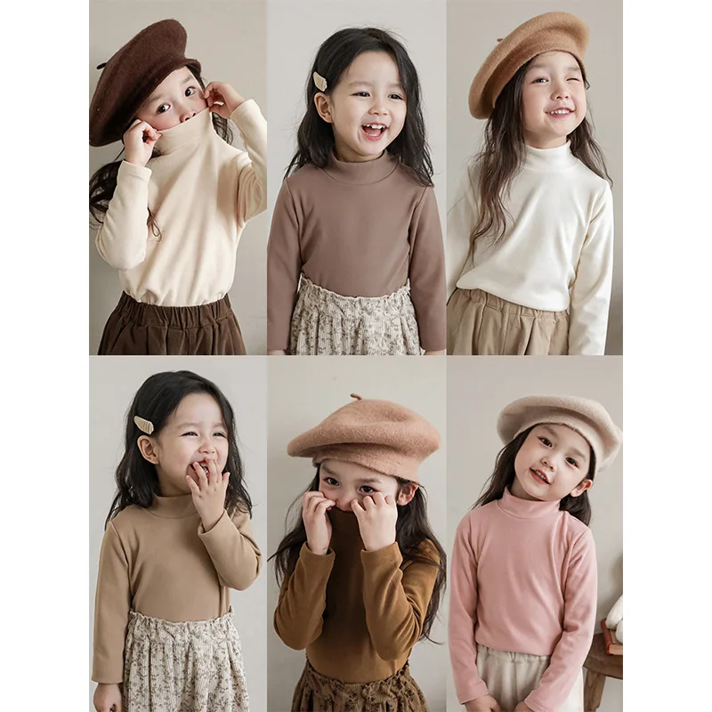 

Girls' T-shirt Children's Long Sleeved 2023 Spring Autumn New Velvet Top