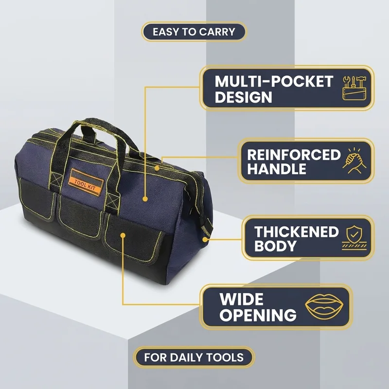 Waterproof Heavy Duty Tool Bag with Large Capacity Multi-Pocket Electrician Storage Bag for Workshop, Construction, Home Use