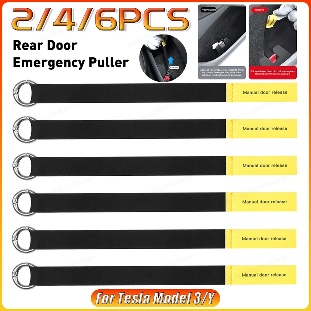 2-6PCS for Tesla Model Y Emergency Handle Escape Strap Extended Manual Door Release Emergency Safety Pull Rope Emergency Puller