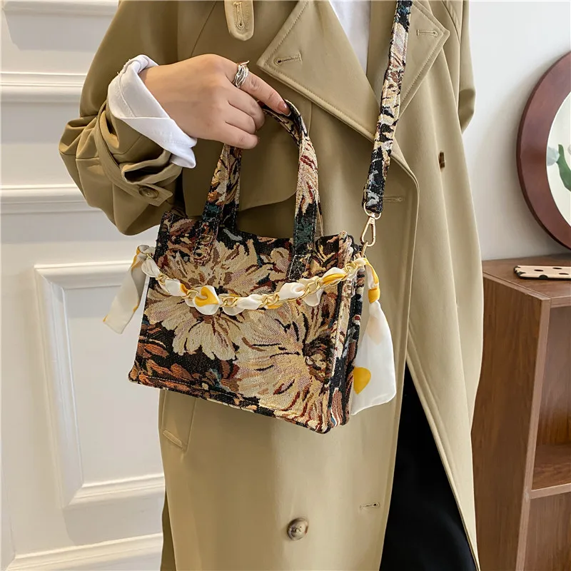 Printed Handheld Tote Bag For Women 2023 New Large Capacity Canvas Commuter Bag Casual Versatile Single Shoulder Crossbody Bag