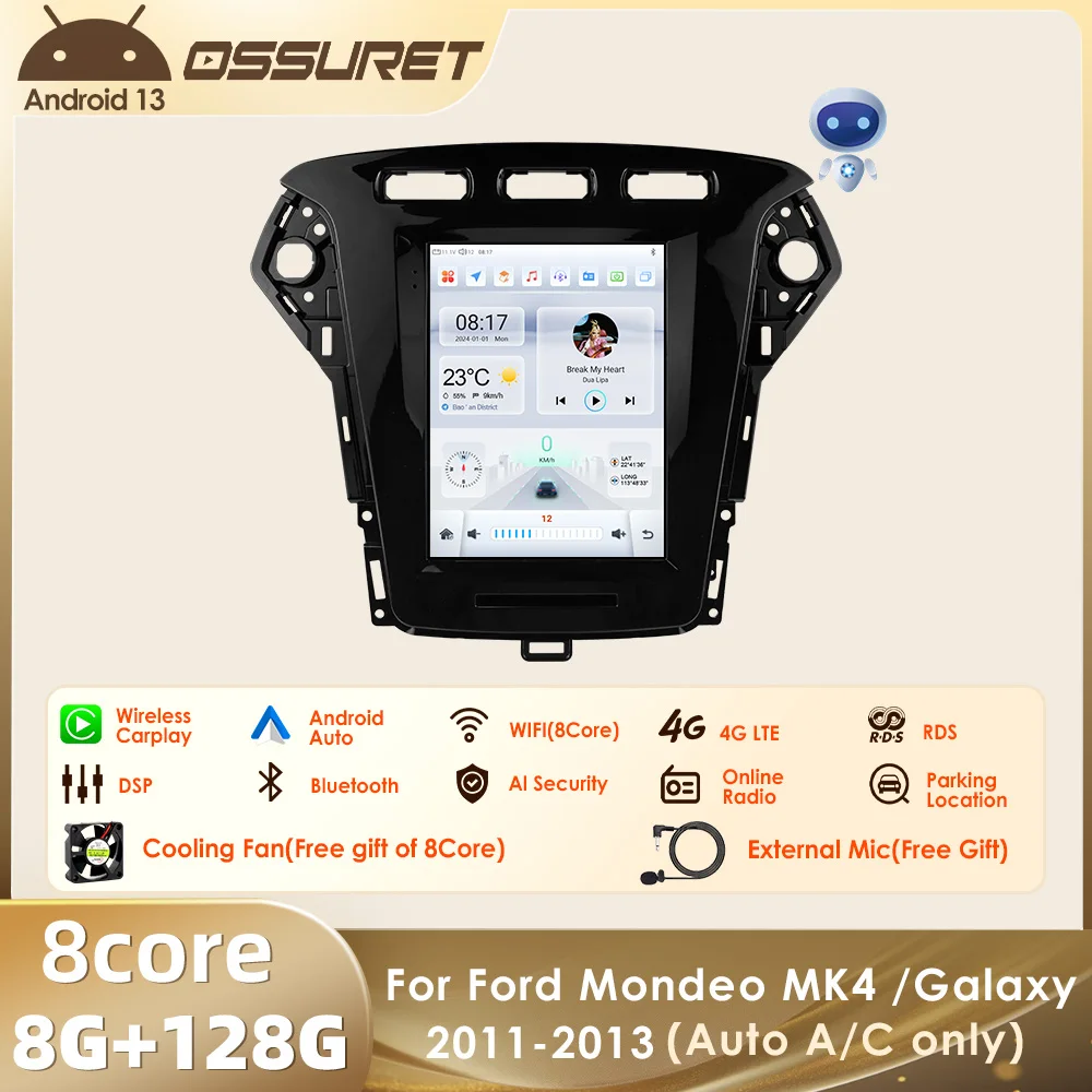 Ford Mondeo MK4 /Galaxy 2011-2013 (Auto A/C Only) with Android 13 Car Intelligent Systems Support Wireless Carplay Android Auto