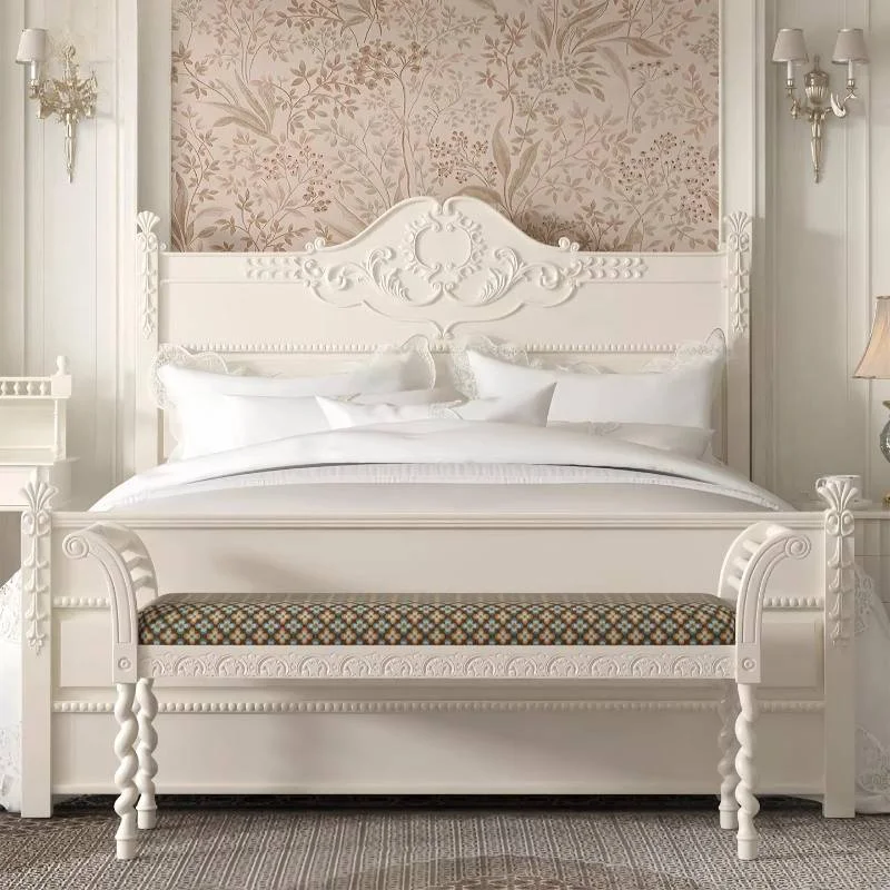 Beige Girl Decoration Bed Headboard Elegant Nordic Lounges Adults Full Size Bed Modern Luxury Wooden Cama Box Casal Furniture