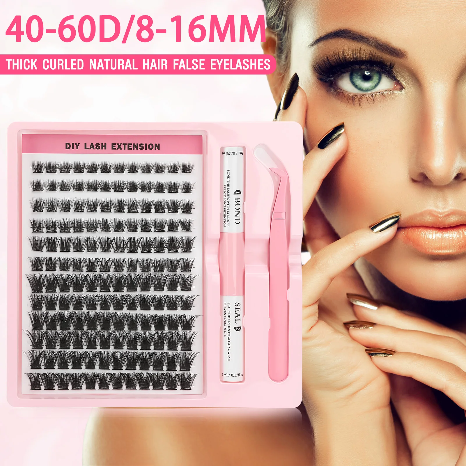 40-60D Fluffy False eyelashes extensions DIY Cluster Lash Bond and seal Eyelash kit tweezer set Soft Natural individual lash