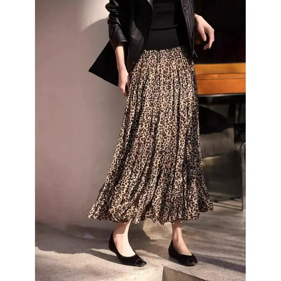 High Waist Leopard Print ter Ne  Dr Women's Spring Summer Faion Slimming A-Line Skirt Korean Sle Commute