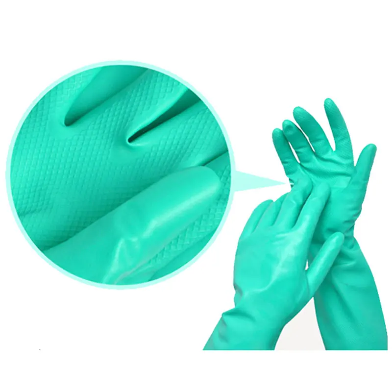 NMShield 15 Mil Long Cuff Flock Lined Green Nitrile Chemical Resistant Gloves for Work Safety Industry