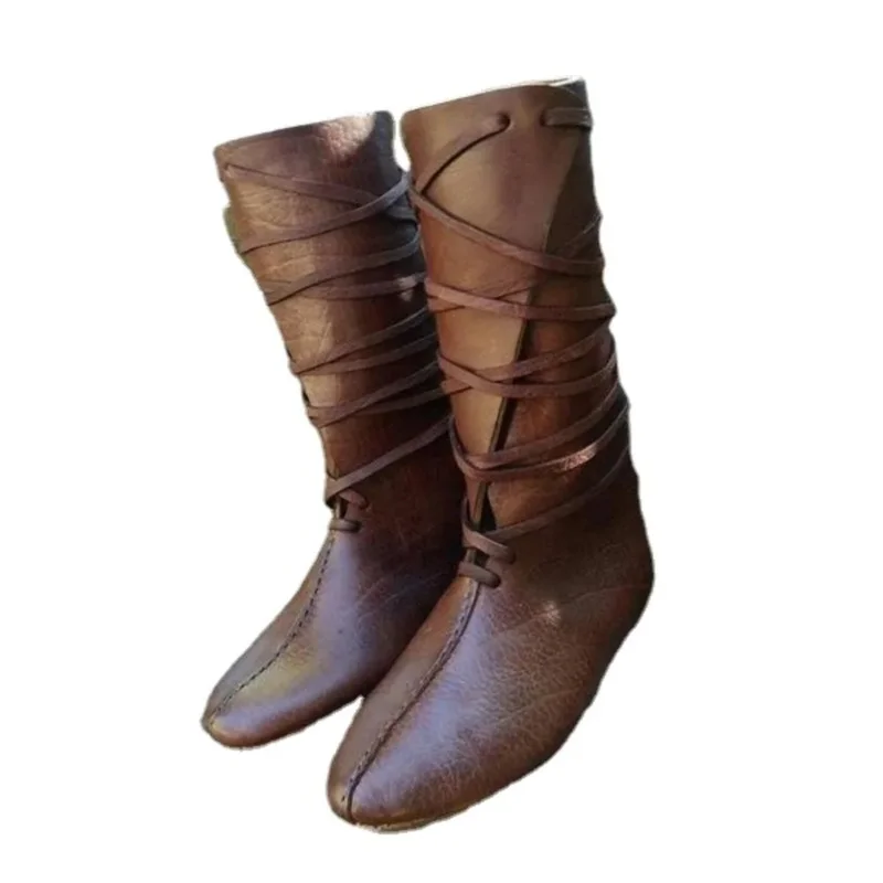 Gothic Steampunk Medieval Costume Men Knight Boots Viking PU Leather Warrior Women Cosplay Boot Carnival Party Shoes Prop