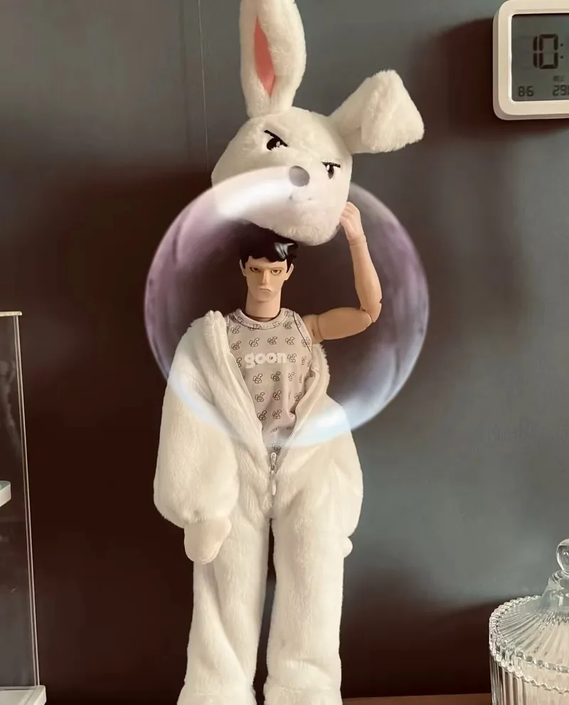 In Stock 1/6 Scale Goon White Rabbit Plush Coat With Headband Full Set Fit 12inch Action Figure Model Toys