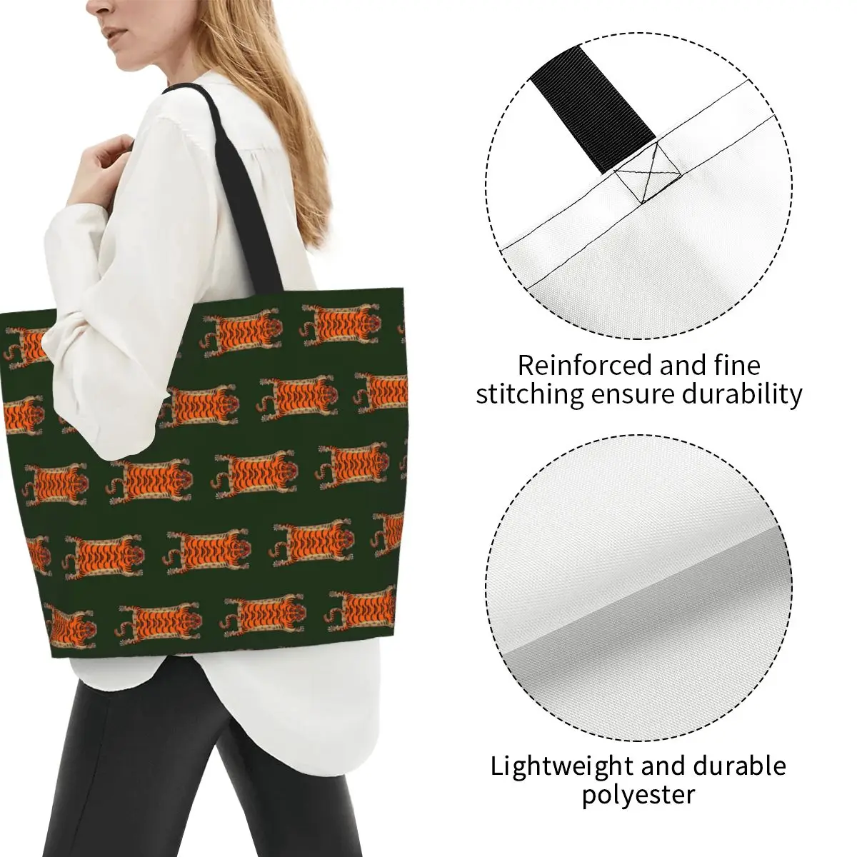 TIBETAN TIGER RUG Shopping Tote Bag Canvas Large Capacity Shoulder Bags Shopper Grocery Handbag for Women