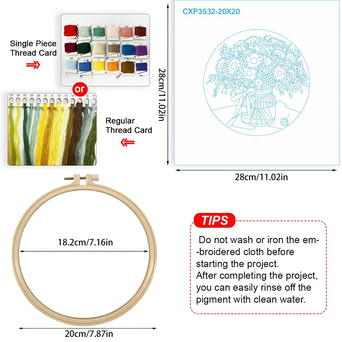 1 Stück 20X20CM/15X15CM 7,87/6,3 Zoll Pflanzen - Blumen Stickerei Starter-Kit DIY-Kit DIY-Stickerei-Set Handarbeiten Malerei – Detail 4