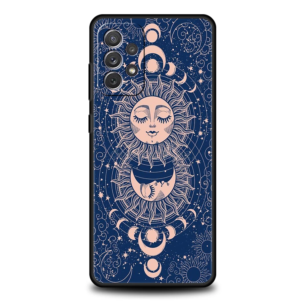 เคสโทรศัพท์สำหรับ Samsung Galaxy A55 A35 A17 A15 A14 A25 A54 A51 A71 A72 A73 A32 A52 A41 5G วัสดุ TPU นิ่ม ลายดวงอาทิตย์ ดวงจันทร์ เมฆ โหราศาสตร์