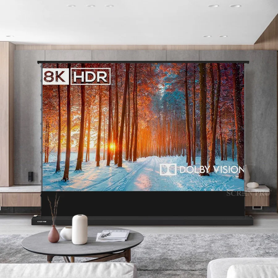 Electric Floor Rising ALR Black Diamond Projection Screen 3D/4K Ambient Light Rejecting for Normal Projector 72-150inch