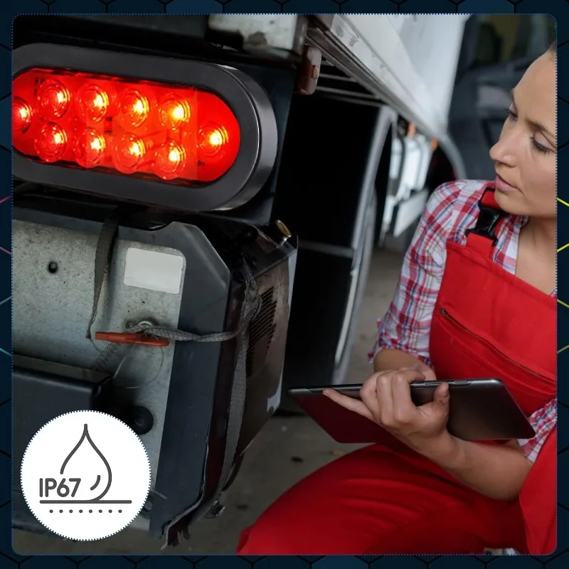 طقم إضاءة مقطورة LED بيضاوية مكون من 12 قطعة - 10 مصابيح توقف LED عكسية، بدوره، مصابيح خلفية مع أسلاك وحلقات معدنية - IP67 مقاومة للماء لـ