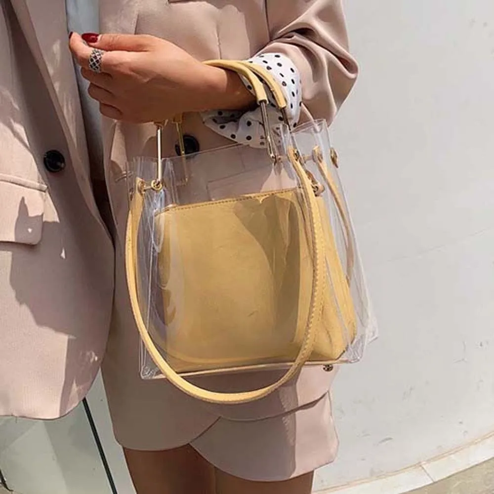 Candy Color Composite Clear Bag Waterproof 2pcs Set Jelly Handbag Detachable See-Through PVC Mini Tote Summer Vacation